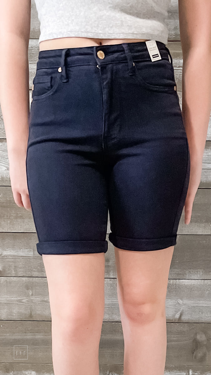 Judy Blue Navy Garment Dyed High Waist Tummy Control Bermuda Shorts ...