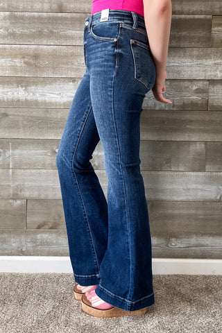 Judy Blue Denim High Waist Dark Wash Trouser Flare Jeans JB82637REG DK