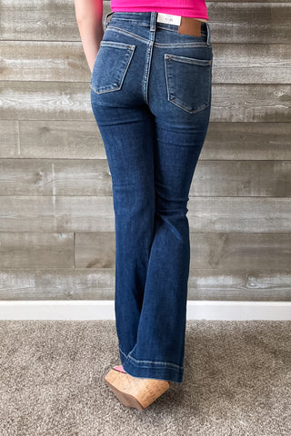 Judy Blue Denim High Waist Dark Wash Trouser Flare Jeans JB82637REG DK