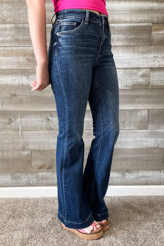 Judy Blue Denim High Waist Dark Wash Trouser Flare Jeans JB82637REG DK