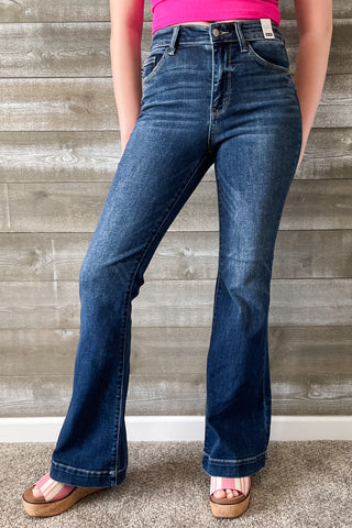 Judy Blue Denim High Waist Dark Wash Trouser Flare Jeans JB82637REG DK