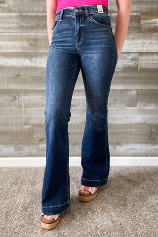 Judy Blue Denim High Waist Dark Wash Trouser Flare Jeans JB82637REG DK