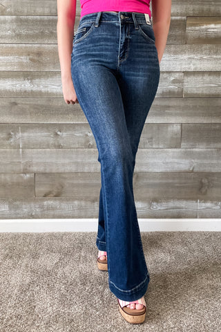 Judy Blue Denim High Waist Dark Wash Trouser Flare Jeans JB82637REG DK