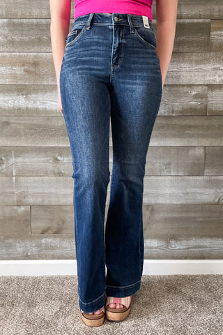 Judy Blue Denim High Waist Dark Wash Trouser Flare Jeans JB82637REG DK