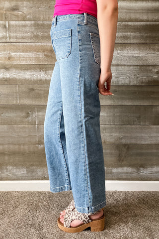 Just Black Denim Patch Pocket Wide Leg Jeans Light Wash BP433J