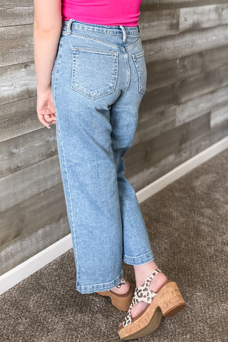 Just Black Denim Patch Pocket Wide Leg Jeans Light Wash BP433J