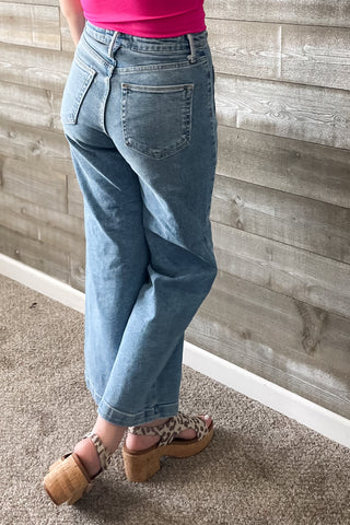 Just Black Denim Patch Pocket Wide Leg Jeans Light Wash BP433J