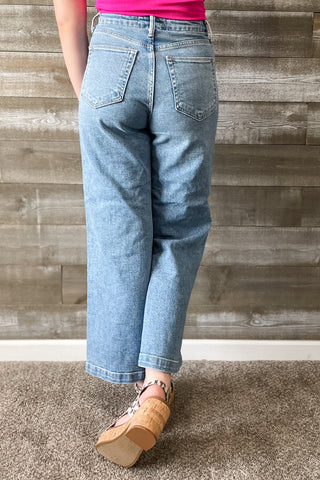 Just Black Denim Patch Pocket Wide Leg Jeans Light Wash BP433J