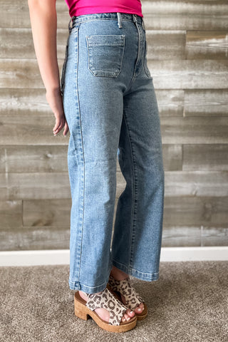 Just Black Denim Patch Pocket Wide Leg Jeans Light Wash BP433J