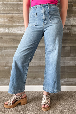 Just Black Denim Patch Pocket Wide Leg Jeans Light Wash BP433J