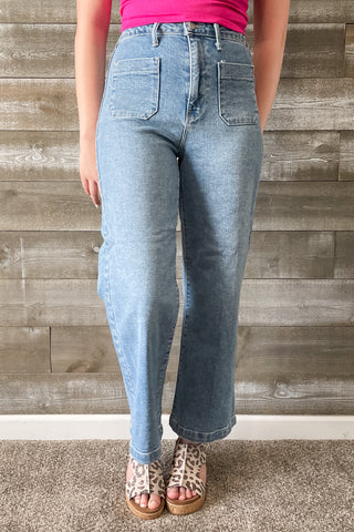 Just Black Denim Patch Pocket Wide Leg Jeans Light Wash BP433J