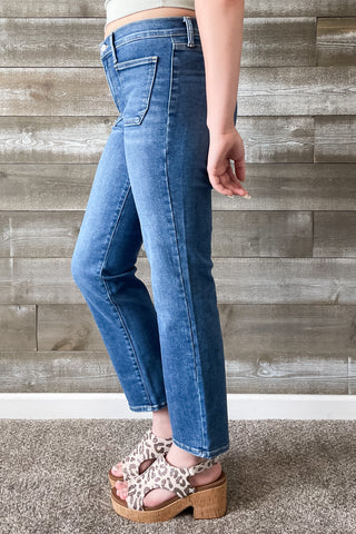 Just Black Denim Petite Straight Leg Jeans with Patch Pockets BP501JP Medium Wash