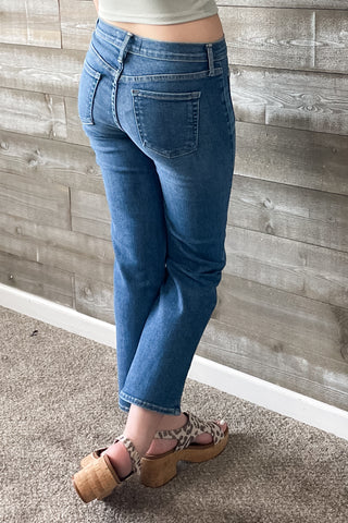 Just Black Denim Petite Straight Leg Jeans with Patch Pockets BP501JP Medium Wash