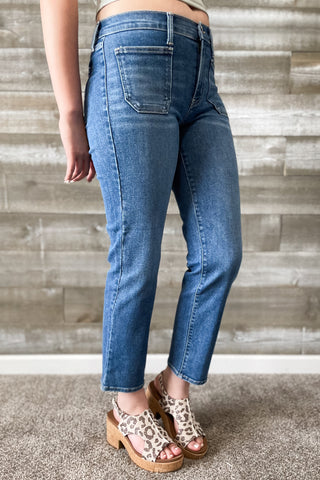 Just Black Denim Petite Straight Leg Jeans with Patch Pockets BP501JP Medium Wash