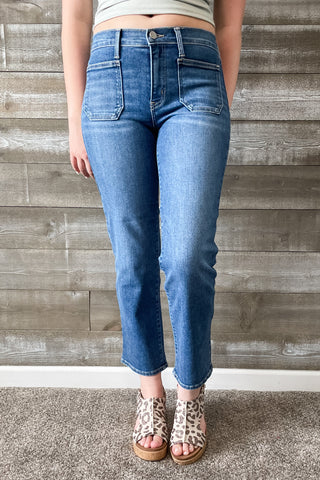 Just Black Denim Petite Straight Leg Jeans with Patch Pockets BP501JP Medium Wash