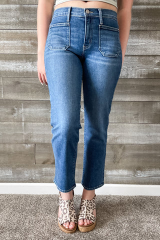 Just Black Denim Petite Straight Leg Jeans with Patch Pockets BP501JP Medium Wash