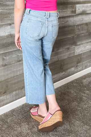 Just Black Denim Petite Palazzo Wide Leg Jeans with Patch Pockets in Light Wash BP506JP