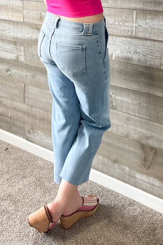 Just Black Denim Petite Palazzo Wide Leg Jeans with Patch Pockets in Light Wash BP506JP