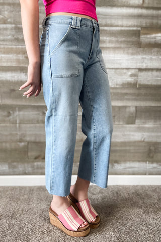 Just Black Denim Petite Palazzo Wide Leg Jeans with Patch Pockets in Light Wash BP506JP