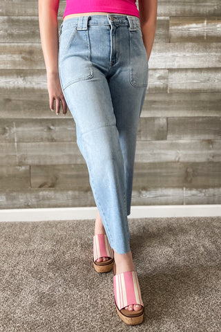 Just Black Denim Petite Palazzo Wide Leg Jeans with Patch Pockets in Light Wash BP506JP