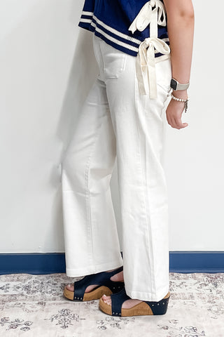 Just Black Patch Pocket Wide Leg Jeans in Off White Denim BP433J