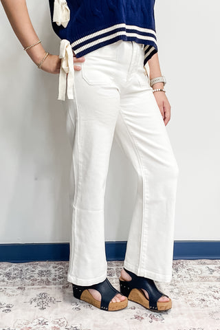 Just Black Patch Pocket Wide Leg Jeans in Off White Denim BP433J