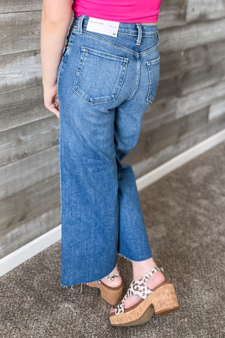 Just Black Denim Medium Wash Scissor Cut Wide Leg High Rise Jeans BP460J