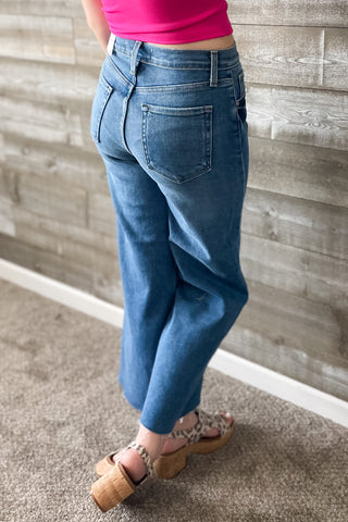 Just Black Denim Medium Wash Scissor Cut Wide Leg High Rise Jeans BP460J