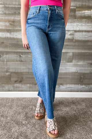 Just Black Denim Medium Wash Scissor Cut Wide Leg High Rise Jeans BP460J