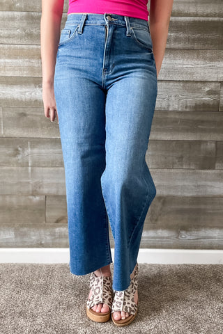 Just Black Denim Medium Wash Scissor Cut Wide Leg High Rise Jeans BP460J