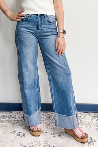 Vervet High Rise Cuffed Wide Leg Jeans in Adore You Medium Denim Wash T6684