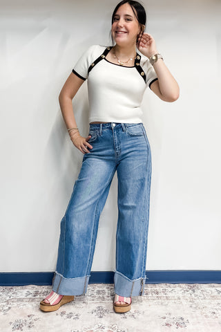 Vervet High Rise Cuffed Wide Leg Jeans in Adore You Medium Denim Wash T6684