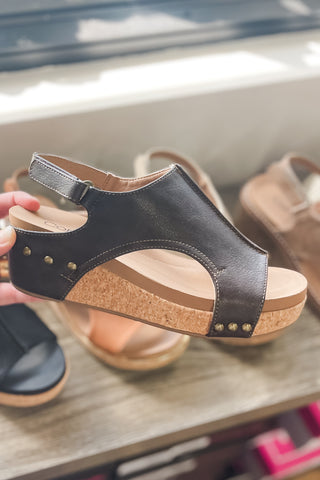 Corkys Footwear Volta II lower heel wedge sandal in neutral chocolate smooth brown