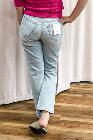 Cello Light Wash High Rise Straight Leg Jeans with asymmetrical back pockets WV18628S-LTD2