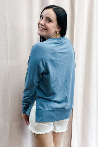 Z Supply Weekender V-Neck Sweatshirt Boathouse Blue ZT253919 BHS