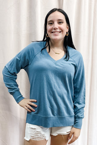 Z Supply Weekender V-Neck Sweatshirt Boathouse Blue ZT253919 BHS