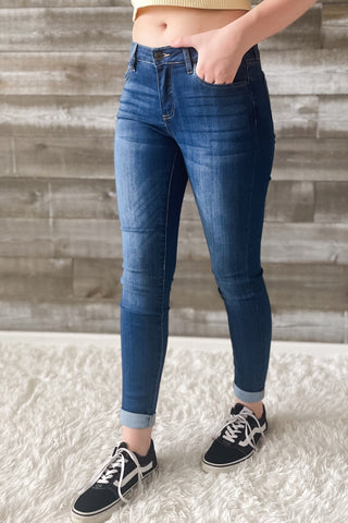 cello mid rise crop ankle skinny jeans with rolled cuff medium denim wash AB13950