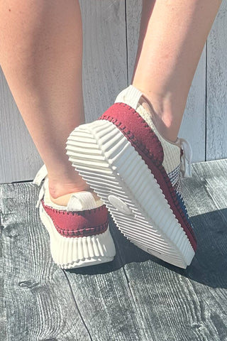 Corkys Footwear Adventure Woven Stitch Walking Sneaker Burgundy Multi