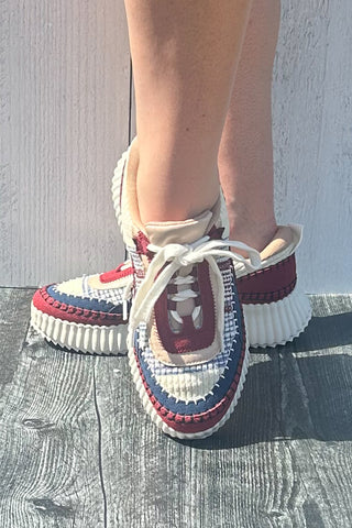 Corkys Footwear Adventure Woven Stitch Walking Sneaker Burgundy Multi