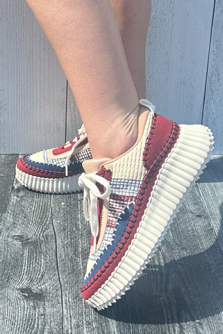 Corkys Footwear Adventure Woven Stitch Walking Sneaker Burgundy Multi