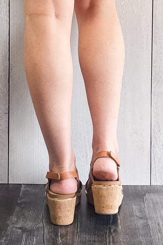 Corkys Footwear Carley Wedge Sandal Camel Lizard Gold Trim Detail