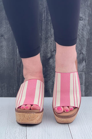 Corkys Mugshot Wedge Heel in Pink Natural Stripe
