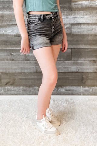 judy blue high waist button fly charcoal gray cuffed shorts JB150231REG GRY