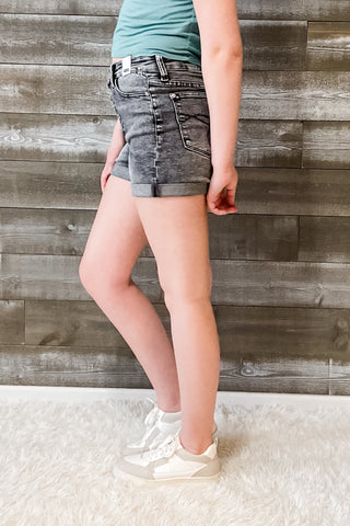 judy blue high waist button fly charcoal gray cuffed shorts JB150231REG GRY