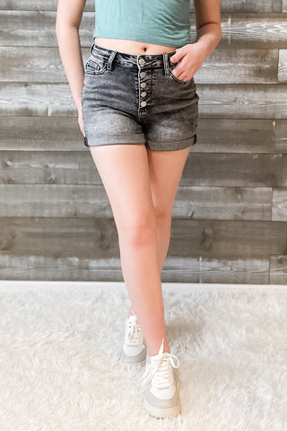 judy blue high waist button fly charcoal gray cuffed shorts JB150231REG GRY