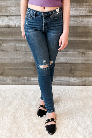 judy blue mid rise tummy control top destroyed skinny jeans JB88798REG