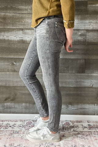 judy blue gray mid rise tummy control top skinny jeans shield pockets JB88862 GRY