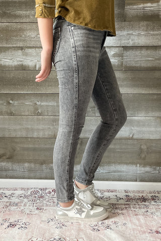 judy blue gray mid rise tummy control top skinny jeans shield pockets JB88862 GRY