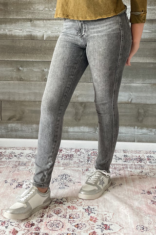 judy blue gray mid rise tummy control top skinny jeans shield pockets JB88862 GRY