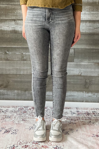 judy blue gray mid rise tummy control top skinny jeans shield pockets JB88862 GRY